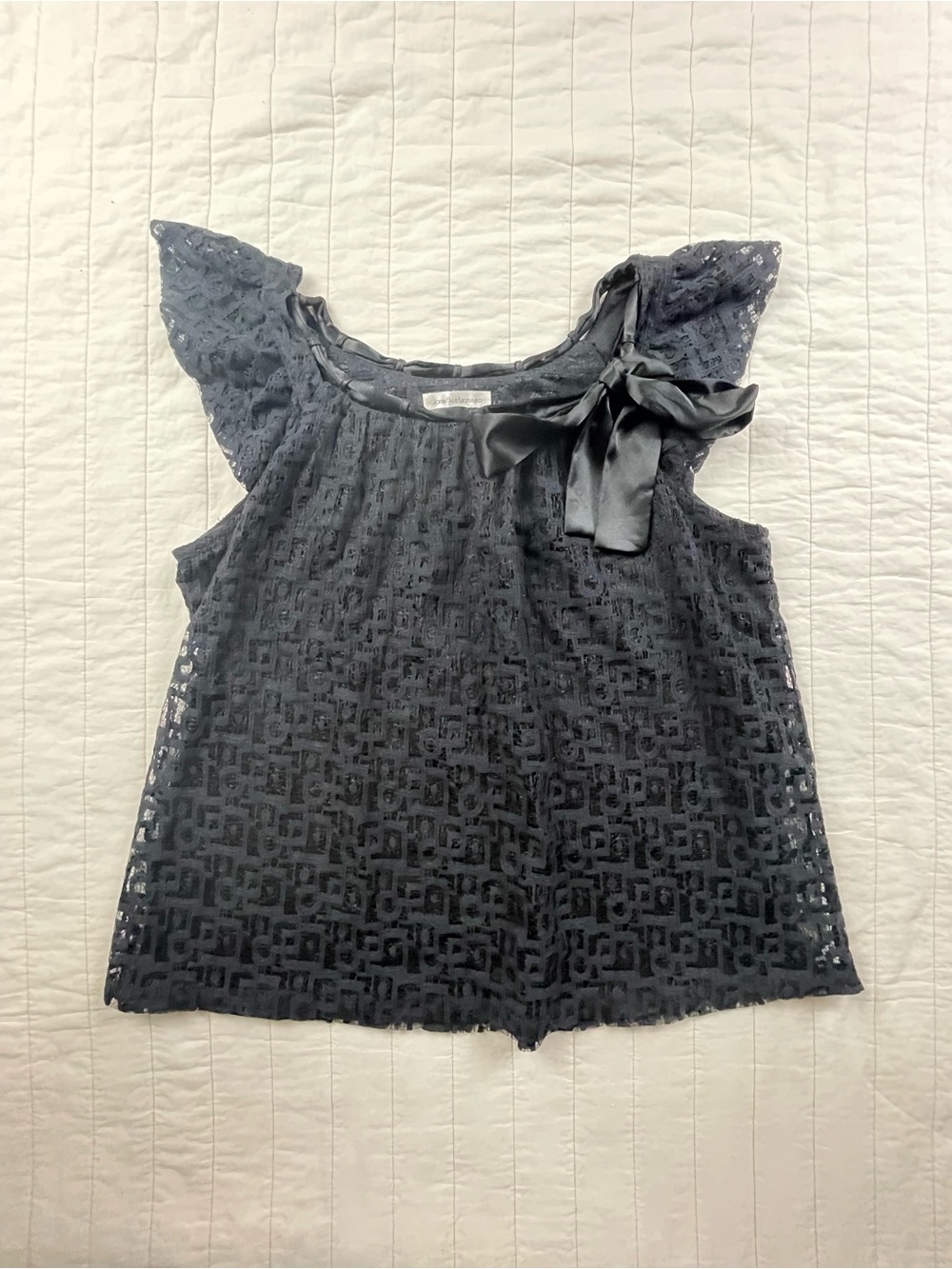 JohnPaulRichard Black Lace Overlay Blouse with Satin Bow Large